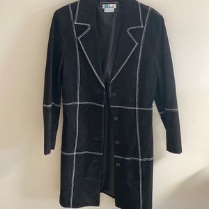 Vintage Black Suede Coat White Stitching